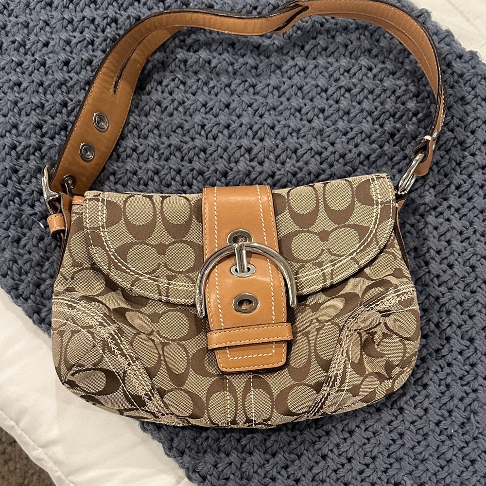 Coach Tan and Brown Signature Shoulder Bag